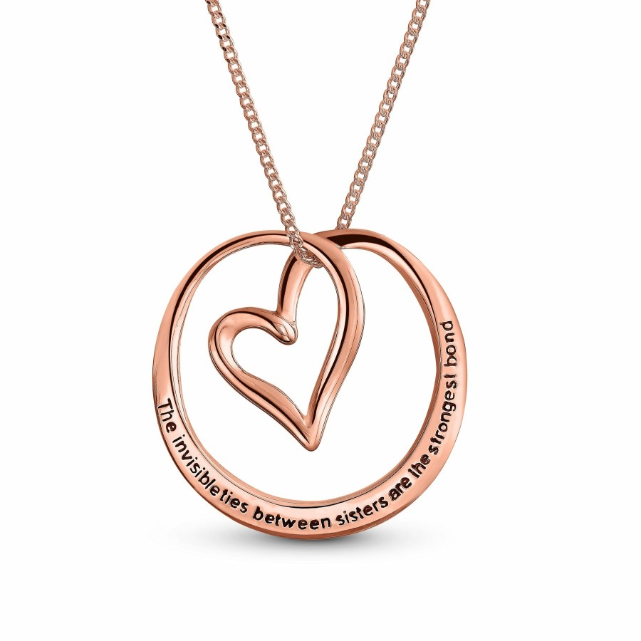 Shop Women Bling Jewelry Pendant Necklaces | Sister Bond Heart Circle Pendant Necklace .925 Gold Plated