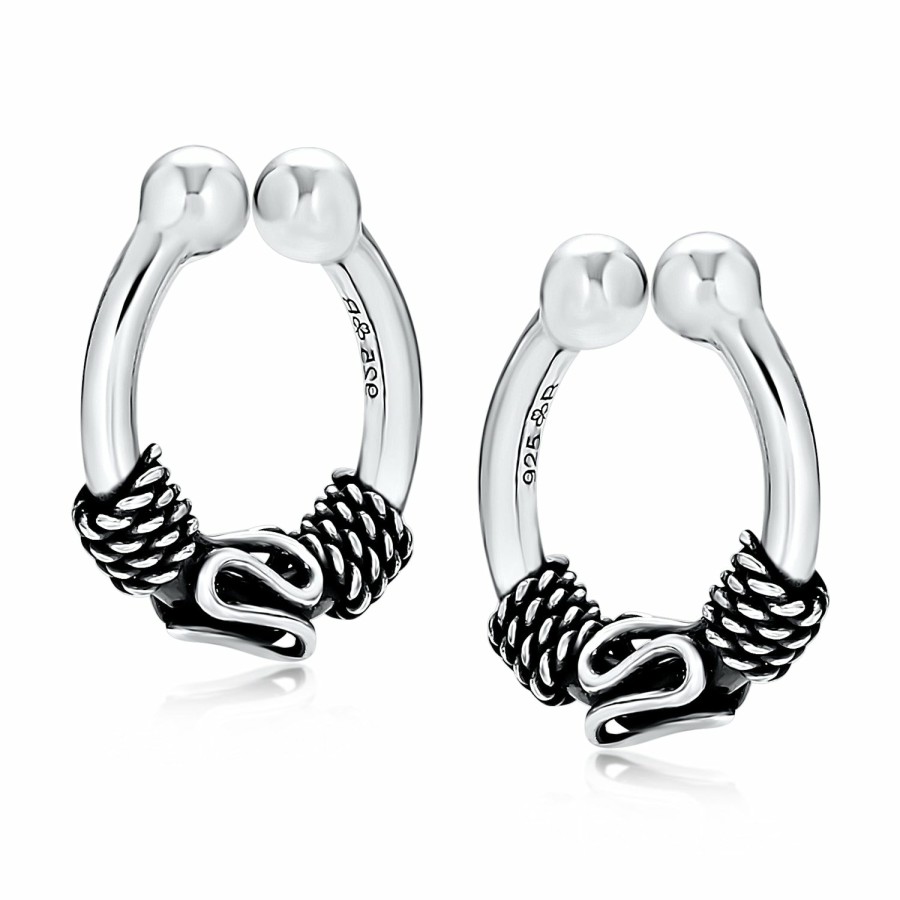 Shop Women Bling Jewelry Ear Cuffs, Cartilage Earrings | Bali Tribal Ear Lobe Cartilage Faux Nose Septum Hoop Ring Earrings