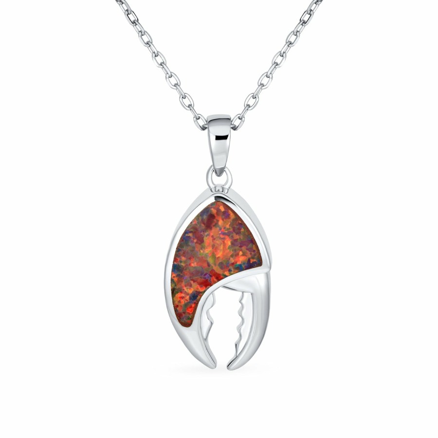 Shop Women Bling Jewelry Pendant Necklaces | Nautical Be My Lobster Red Opal Crab Claw Dangle Pendant .925 Silver