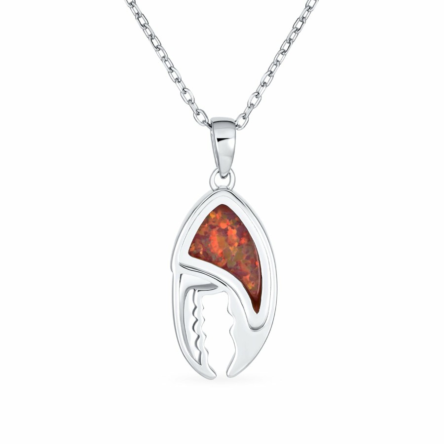 Shop Women Bling Jewelry Pendant Necklaces | Nautical Be My Lobster Red Opal Crab Claw Dangle Pendant .925 Silver