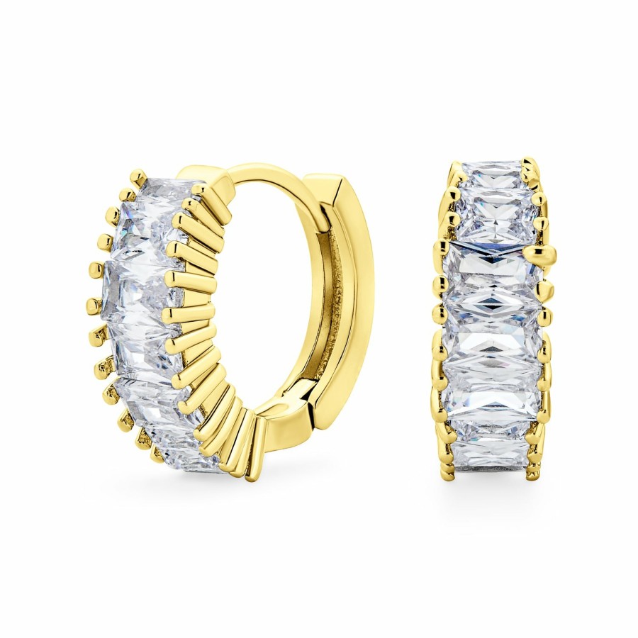 Shop Women Bling Jewelry Hoops Huggies Earrings | Fancy Vintage Style Cz Edge Imitation Sapphire Mini Hoop Earrings