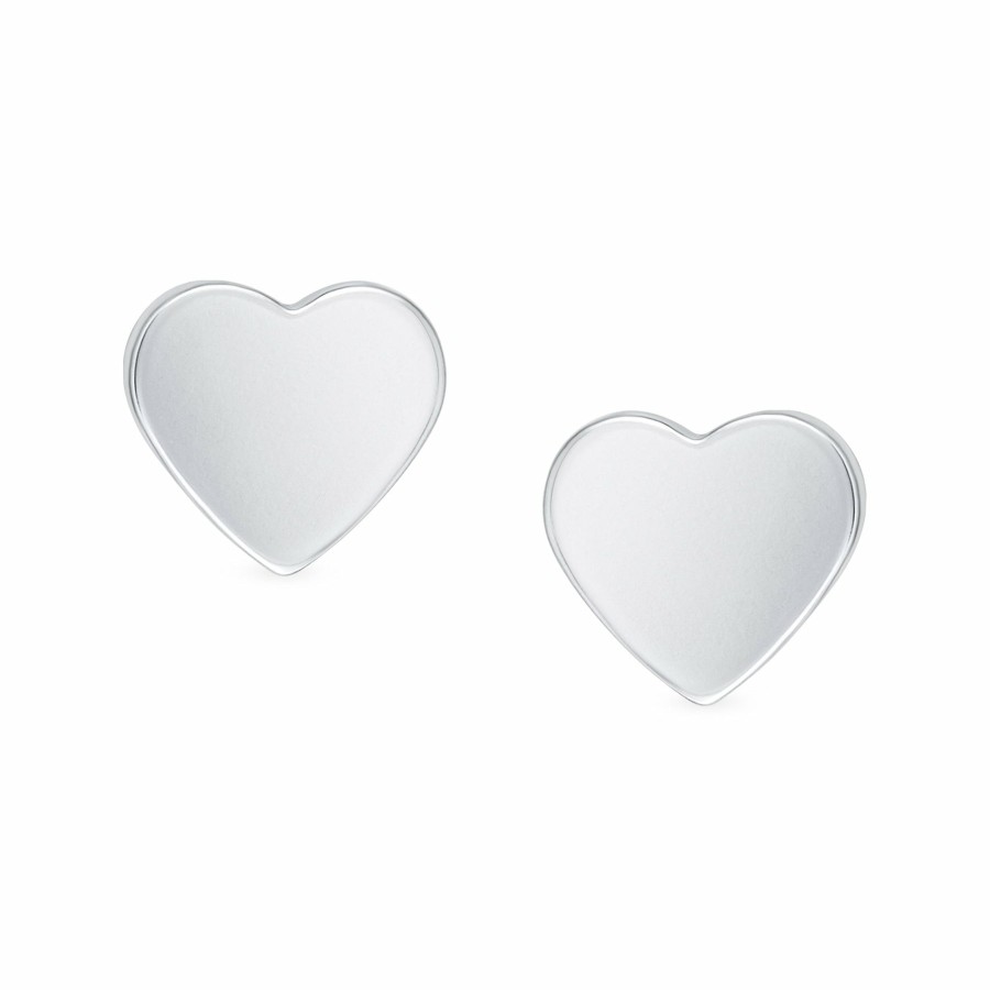 Shop Women Bling Jewelry Engravable Earrings | Simple Plain Initial Heart Shape Stud Earrings .925Sterling Silver