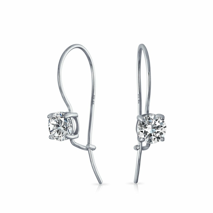 Shop Women Bling Jewelry Dangle Drop Earrings | .50 Ct Round Solitaire Bezel Cz Drop Threader Earrings Sterling