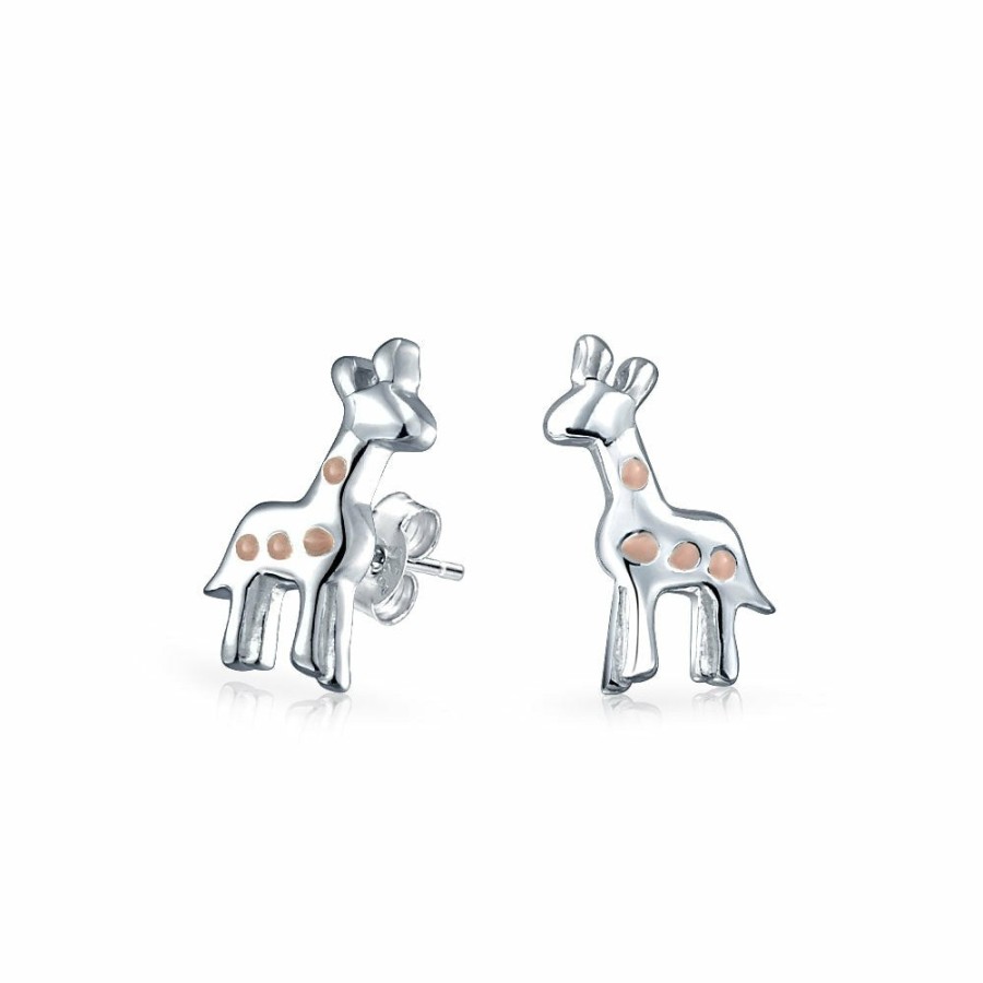 Shop Women Bling Jewelry | Small Pink Zoo Animal Giraffe Stud Earrings Women .925 Sterling Silver