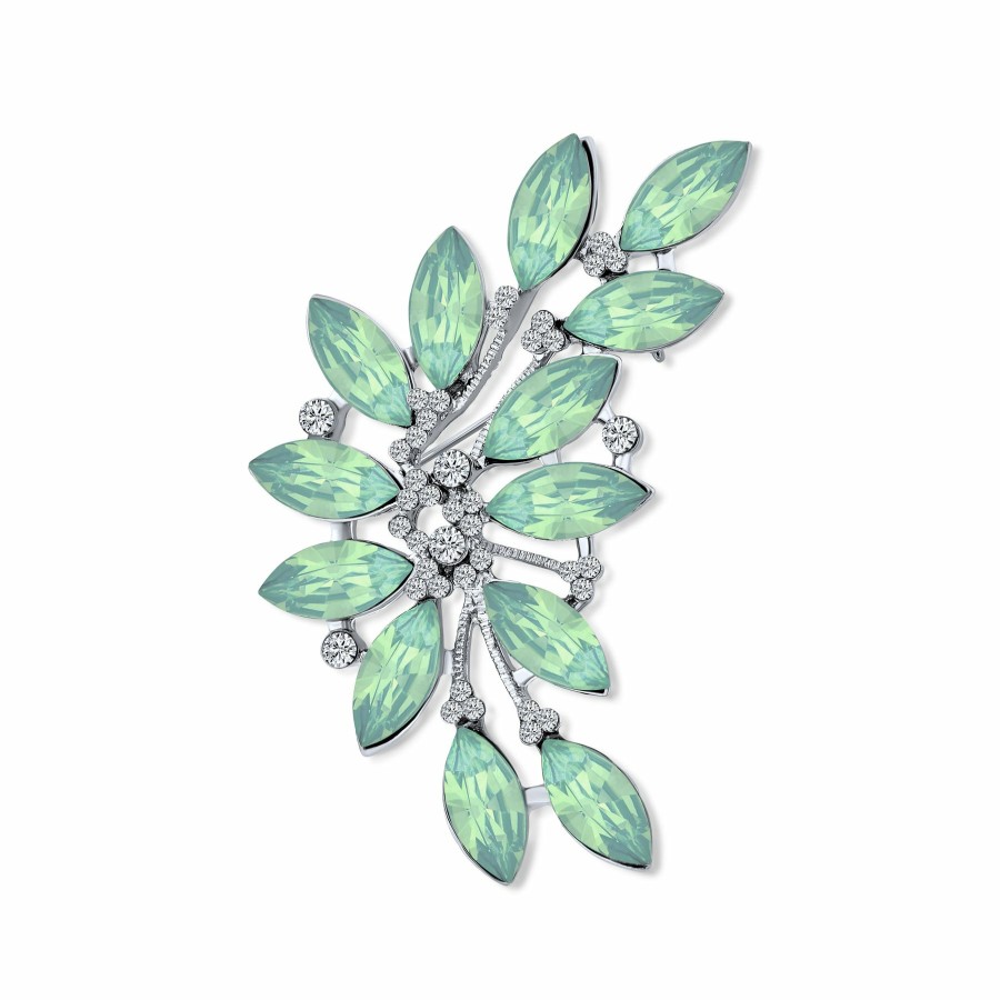 Shop Women Bling Jewelry Pins & Brooches | Fashion Large Aqua Green Marquise Crystal Statement Leaf Brooch Pin