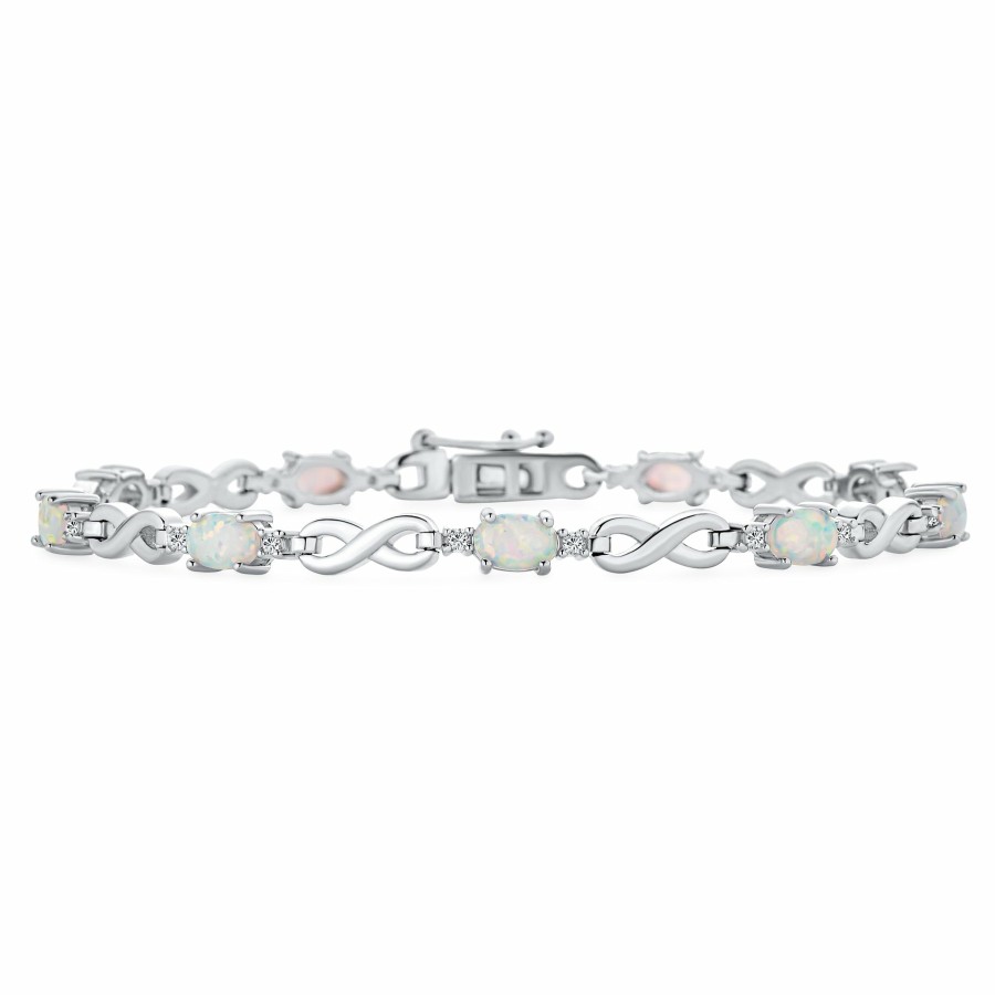 Shop Women Bling Jewelry Tennis Bracelets | White Created Opal Cz Infinity Bracelet .925 Silver October Birthstone