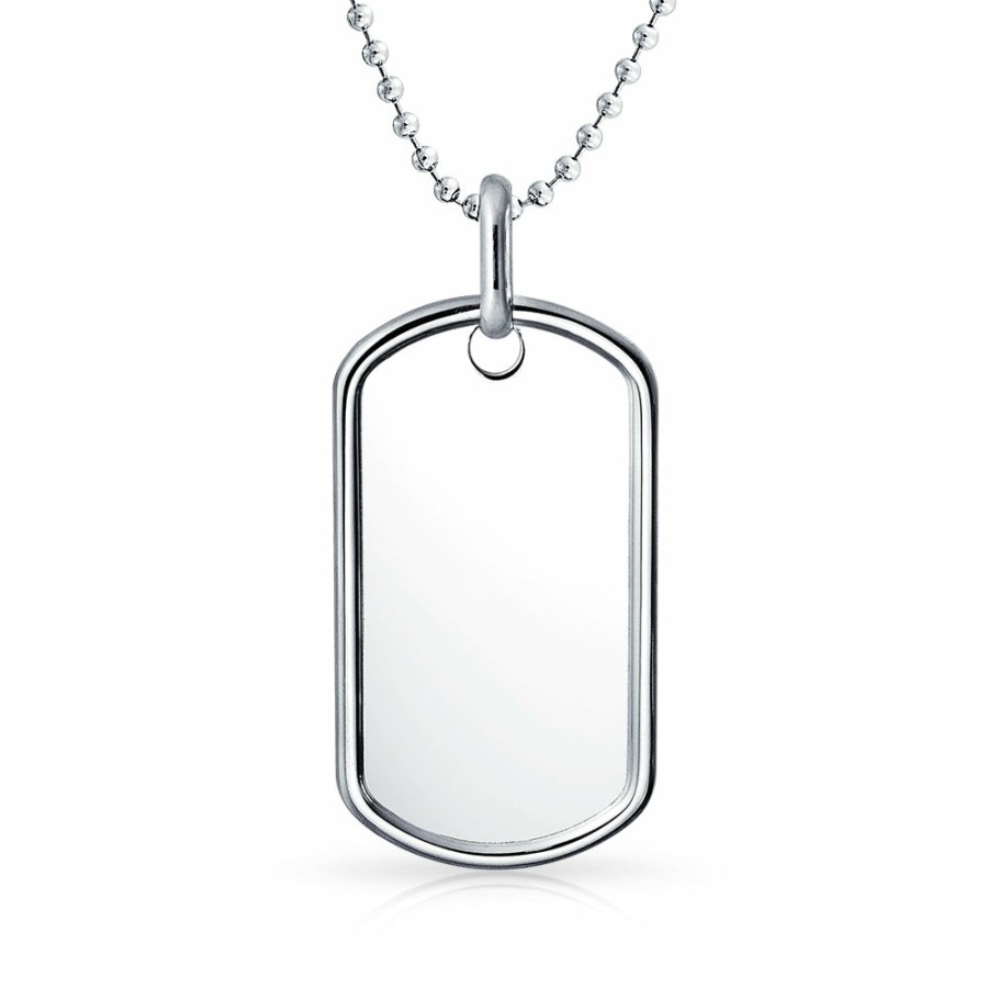 Shop Women Bling Jewelry Pendant Necklaces | Med-X Large Mens Military Dog Tag Pendant Necklace Silver Ball Chain