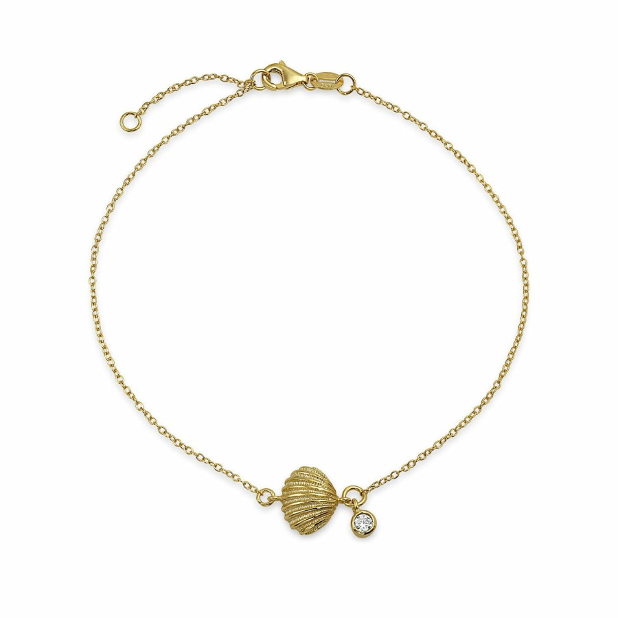 Shop Women Bling Jewelry Delicate Bracelets | Sea Clam Cz Anklet Ankle Bracelet Gold Plated Sterling Silver