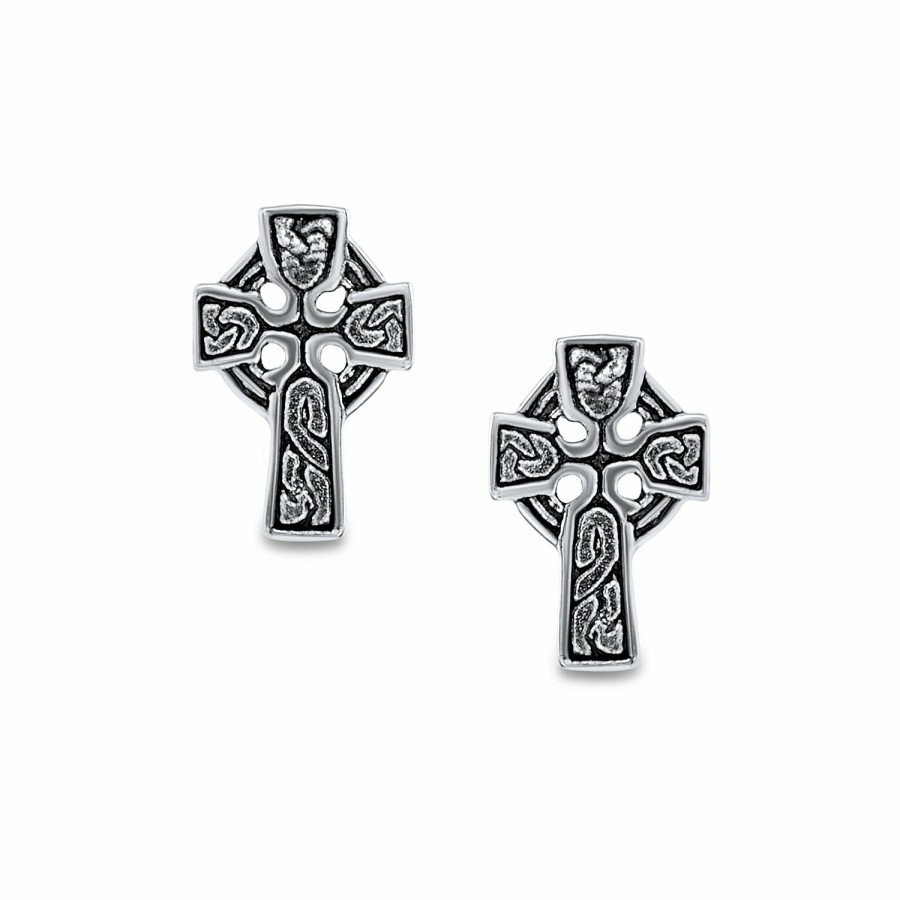 Shop Men Bling Jewelry Mens Earrings | Celtic Knot Templar Knight Cross Small Stud Earrings Sterling Silver