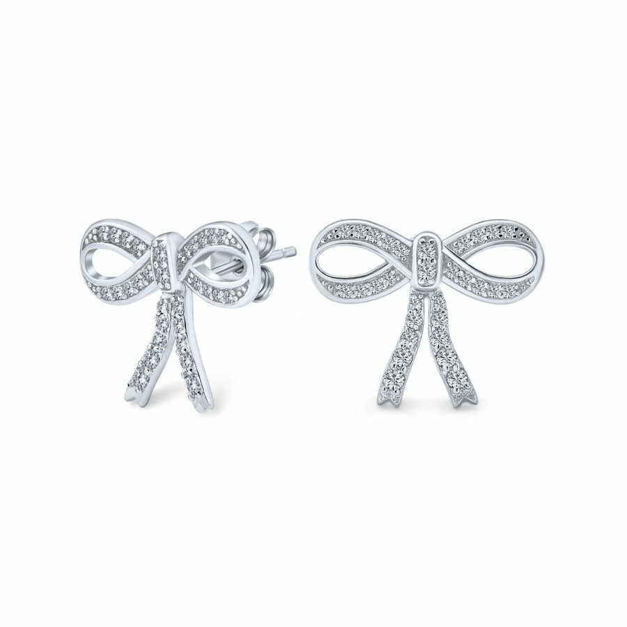 Shop Women Bling Jewelry | Bow Pendant Pave Cubic Zirconia Cz Pendant Earrings Sterling Silver