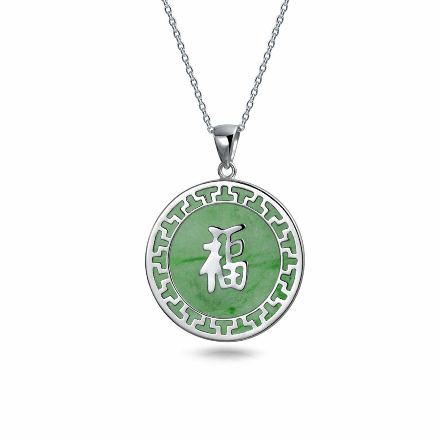 Shop Women Bling Jewelry Pendant Necklaces | Chinese Script Good Fortune Agate Jade Pendant Gold Plate