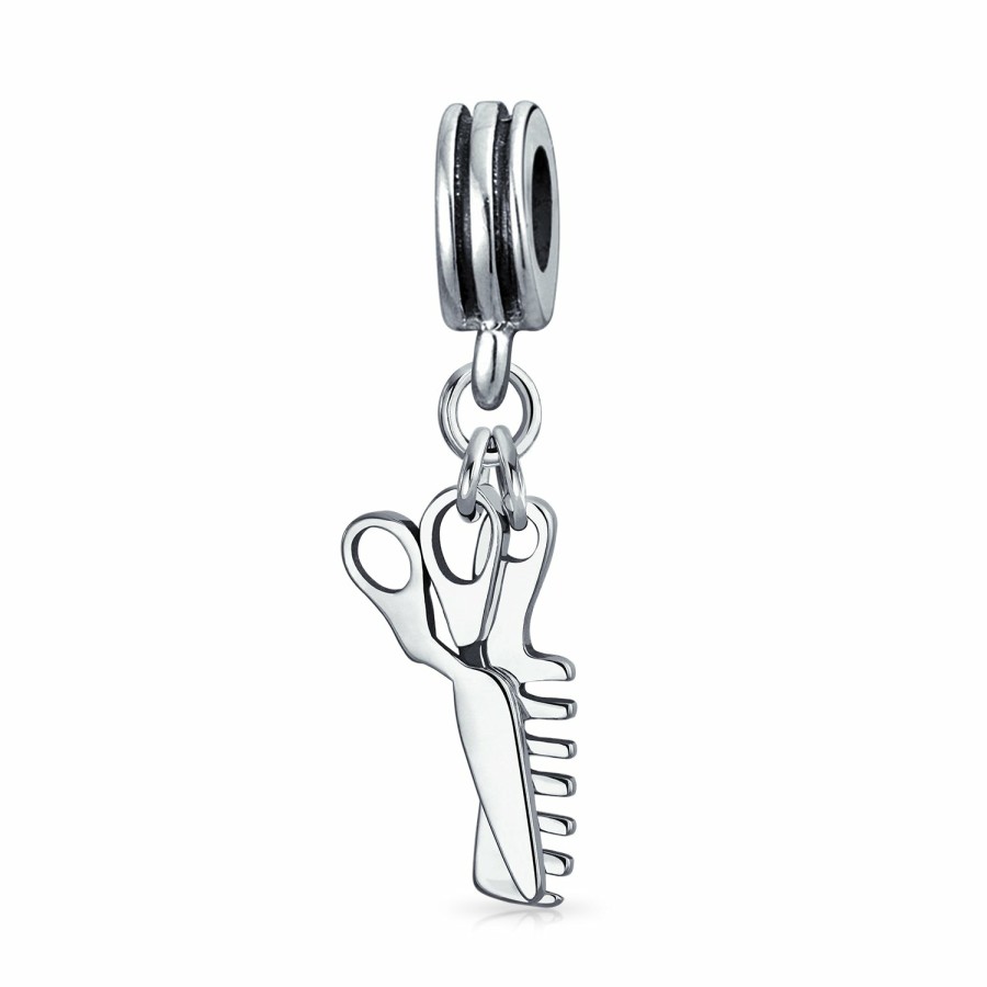 Shop Women Bling Jewelry Dangle Beads | Hair Stylist Salon Comb Scissors Blow Dryer Bead Charm Sterling