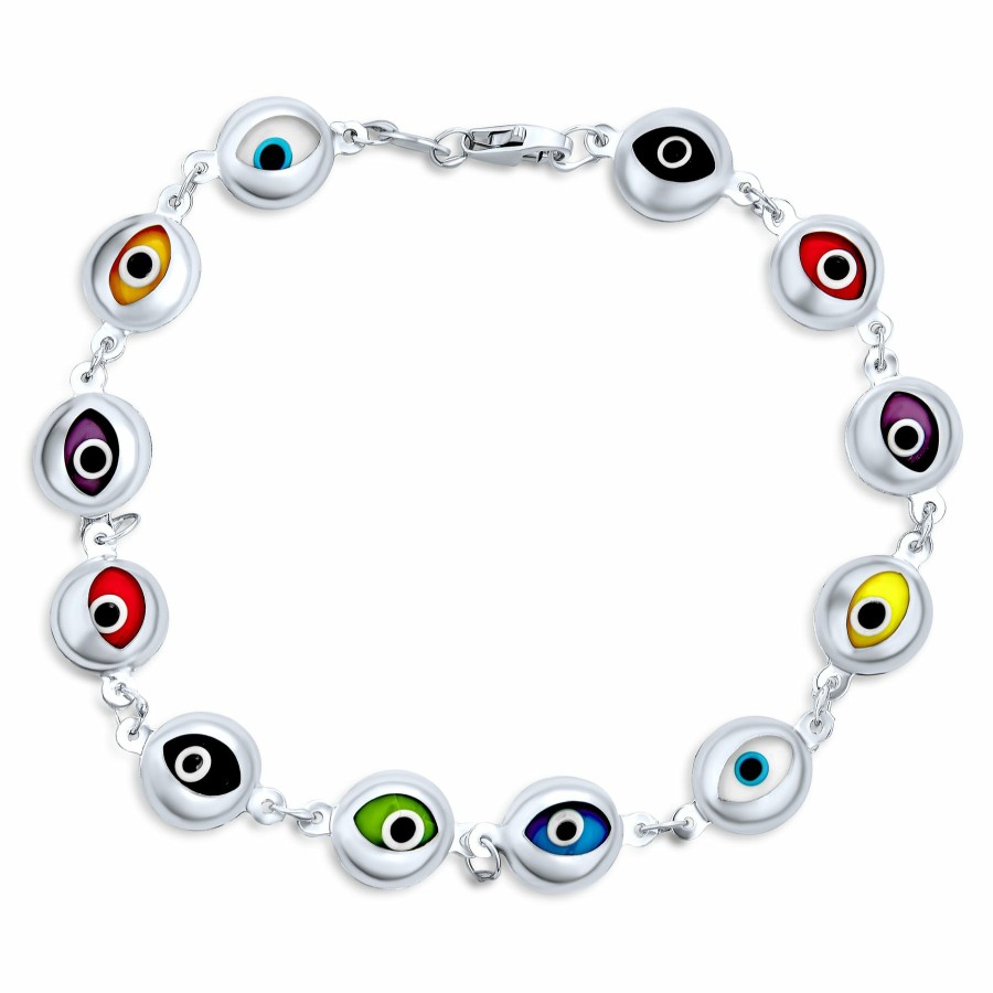 Shop Women Bling Jewelry Delicate Bracelets | Turkish Colorful Multi Charm Evil Eye Bracelet .925 Sterling