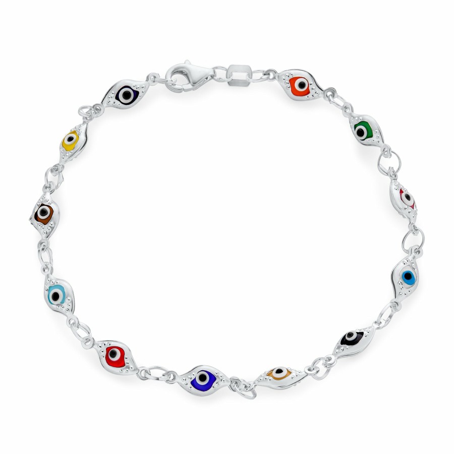 Shop Women Bling Jewelry Delicate Bracelets | Turkish Colorful Multi Charm Evil Eye Bracelet .925 Sterling