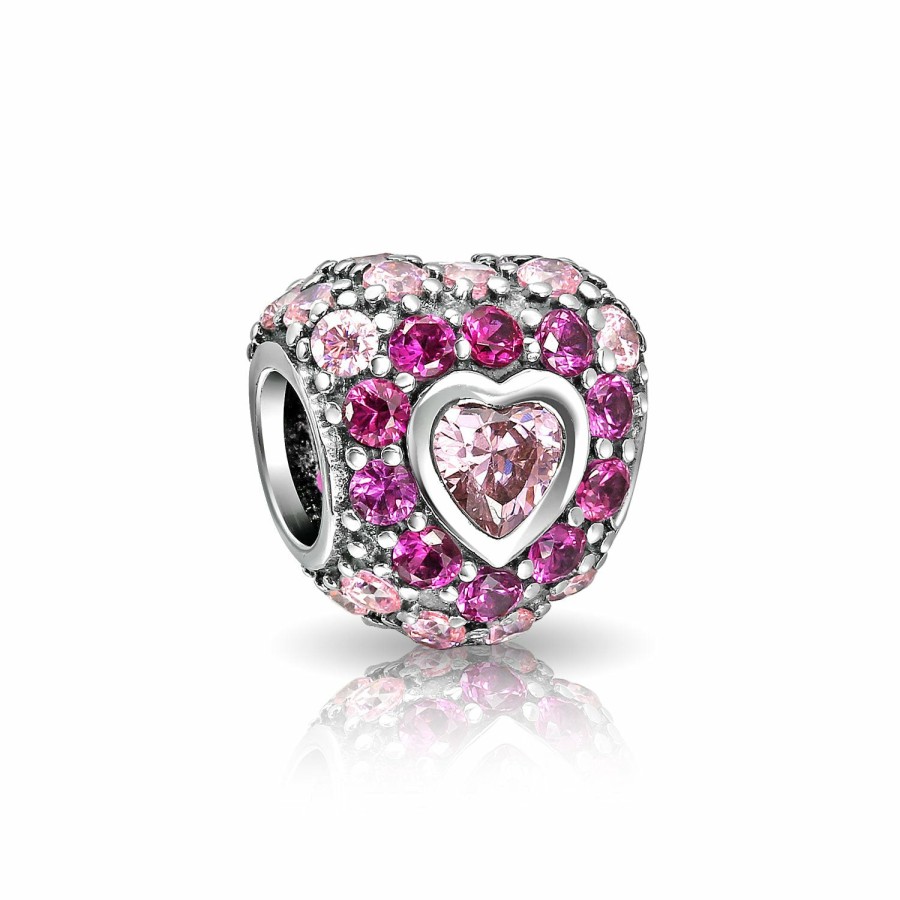 Shop Women Bling Jewelry Dangle Beads | Word Love Valentine Pave Crystal Flower Power Heart Shape Charm Bead