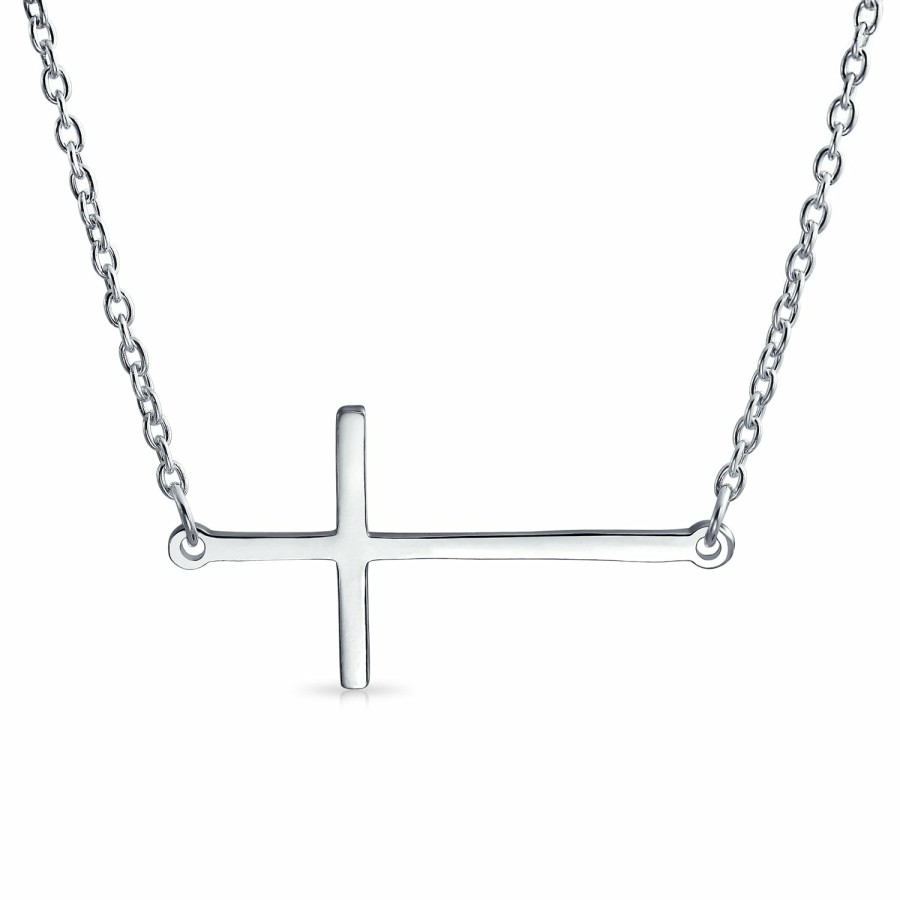 Shop Women Bling Jewelry Pendant Necklaces | Opal Plain Sideways Cross Necklace Pendant 925 Gold Plated