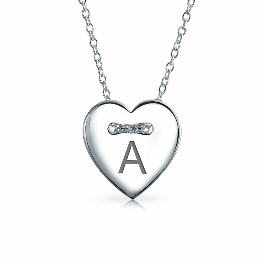 Shop Women Bling Jewelry Engravable Necklaces | Heart Shape Slide Pendant Alphabet Initial Sterling Necklace