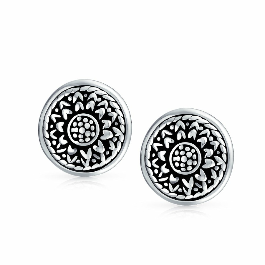 Shop Women Bling Jewelry Clip On Earrings | Lightweight Medallion Disc Flower Clip On Earrings Sterling Silver