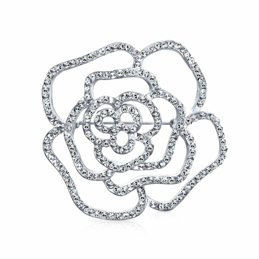 Shop Women Bling Jewelry Pins & Brooches | Statement Bridal Rose Flower Scarf Brooch Pin Pave Crystal Pearl