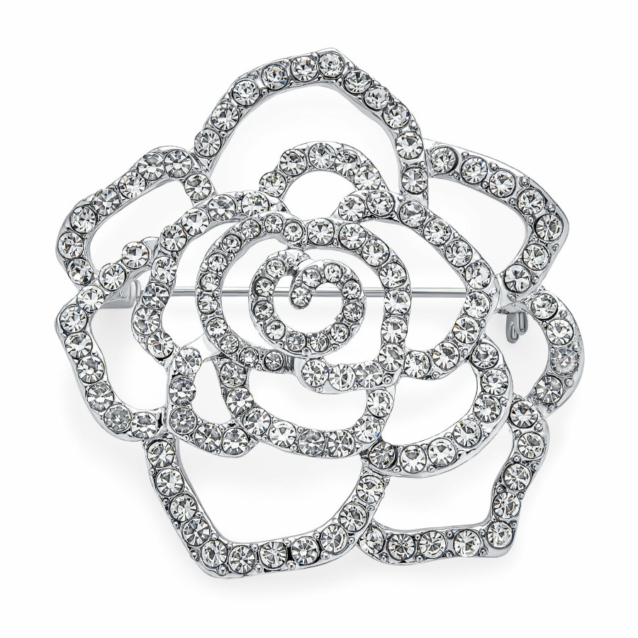 Shop Women Bling Jewelry Pins & Brooches | Statement Bridal Rose Flower Scarf Brooch Pin Pave Crystal Pearl