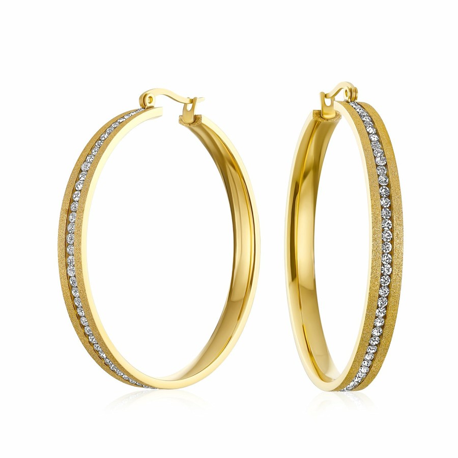 Shop Women Bling Jewelry Hoops Huggies Earrings | Big Fashion Large Round Channel Set Cz Hoop Earrings Stardust Matt Gold