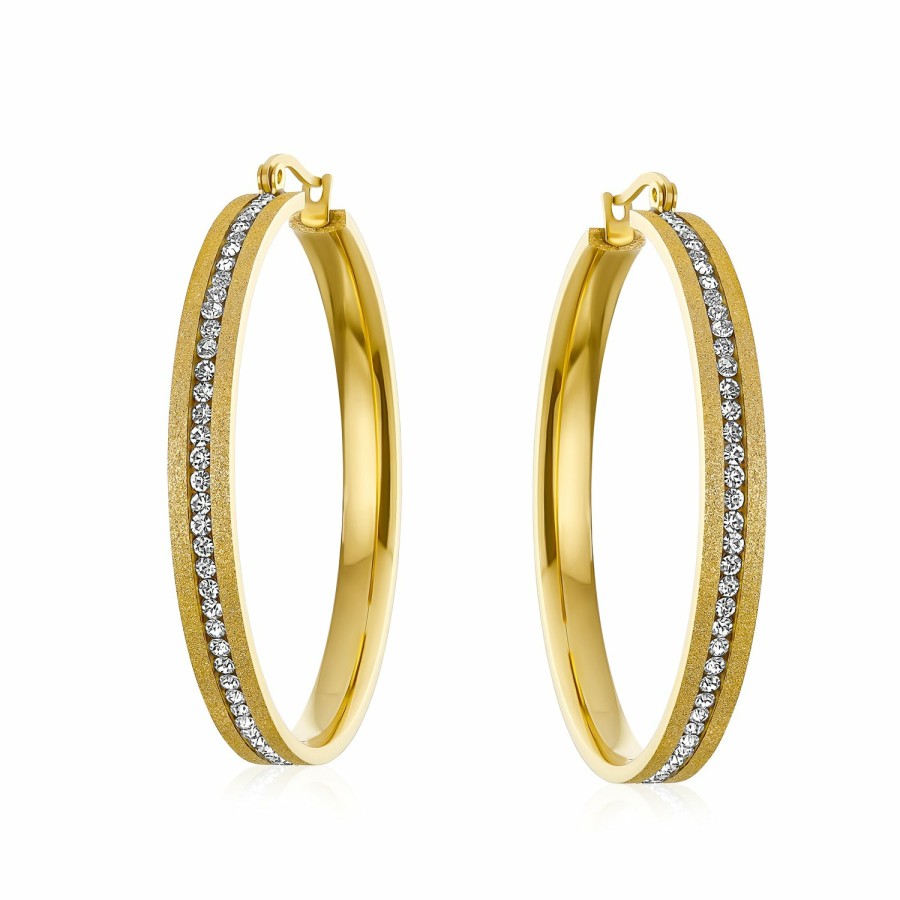 Shop Women Bling Jewelry Hoops Huggies Earrings | Big Fashion Large Round Channel Set Cz Hoop Earrings Stardust Matt Gold