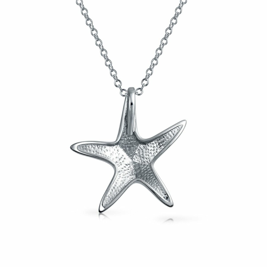 Shop Women Bling Jewelry Pendant Necklaces | Starfish Pendant Blue Created Opal Necklace .925 Sterling Silver Chain