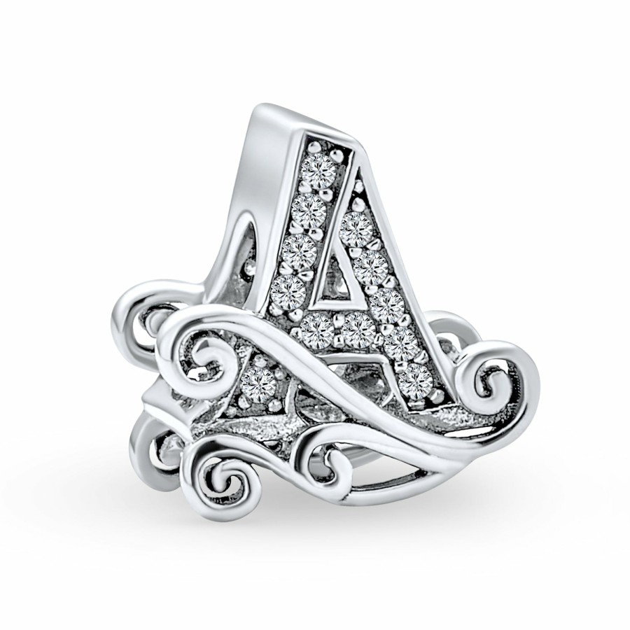 Shop Women Bling Jewelry Unique Charms | Alphabet Initial Fancy Cz Block Letter Bead Charm .925Sterling Silver