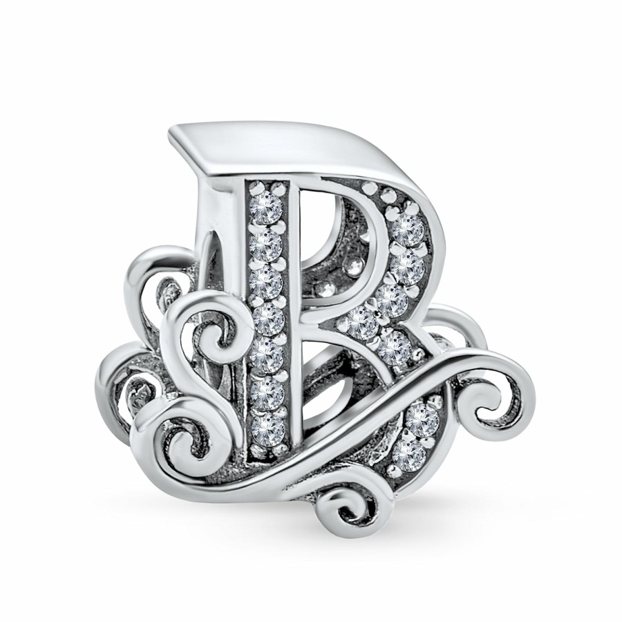 Shop Women Bling Jewelry Unique Charms | Alphabet Initial Fancy Cz Block Letter Bead Charm .925Sterling Silver