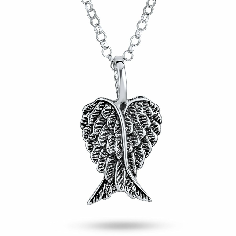 Shop Women Bling Jewelry Pendant Necklaces | Angel Wing Feathered Heart Pendant .925 Sterling Silver Necklace Sm