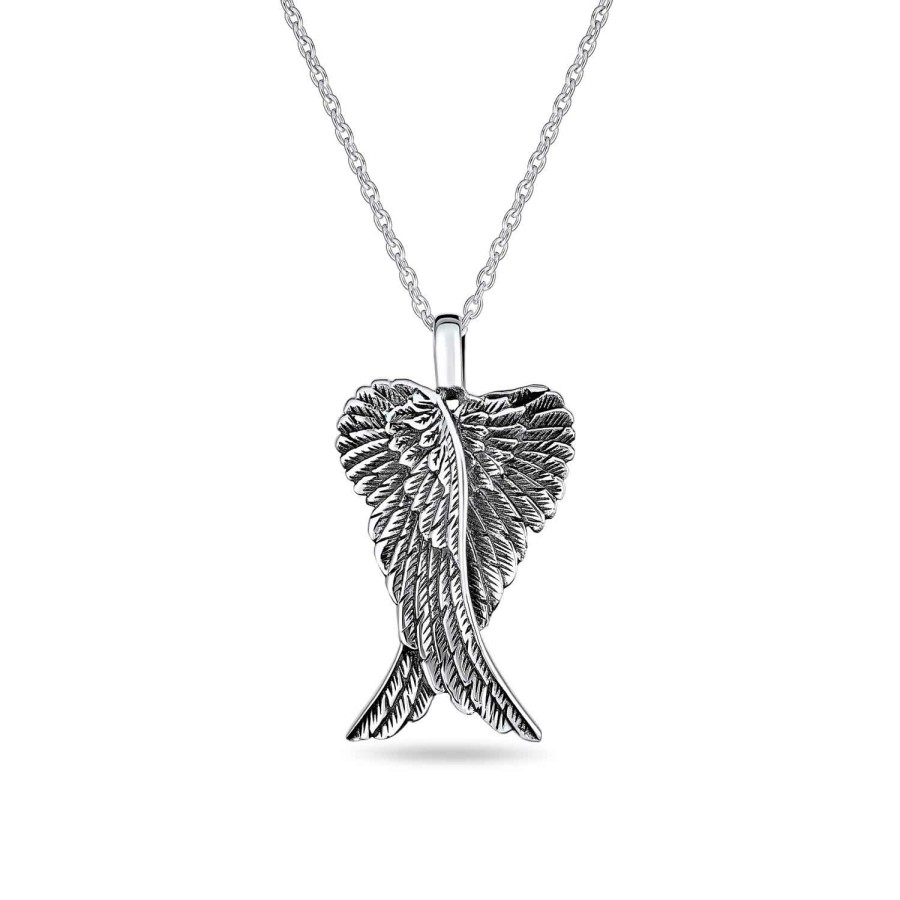 Shop Women Bling Jewelry Pendant Necklaces | Angel Wing Feathered Heart Pendant .925 Sterling Silver Necklace Sm