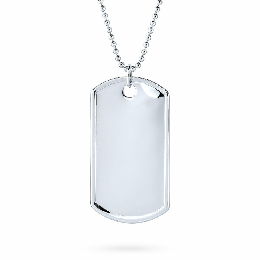 Shop Men Bling Jewelry Mens Engravable Necklaces | Med-X Large Mens Military Dog Tag Pendant Necklace Silver Ball Chain