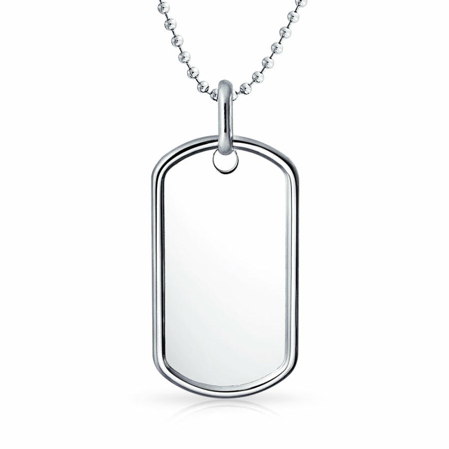 Shop Men Bling Jewelry Mens Engravable Necklaces | Med-X Large Mens Military Dog Tag Pendant Necklace Silver Ball Chain