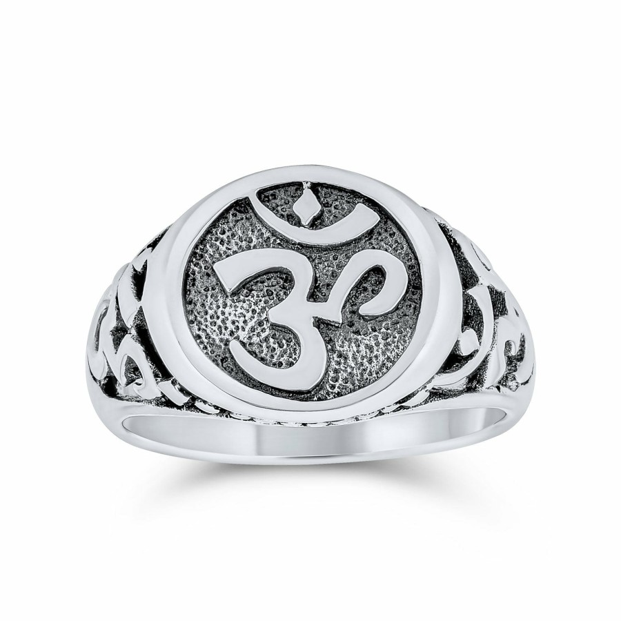 Shop Men Bling Jewelry Mens Engravable Rings | Spiritual Symbol Sanskrit Aum Ohm Om Signet Ring .925 Sterling Silver