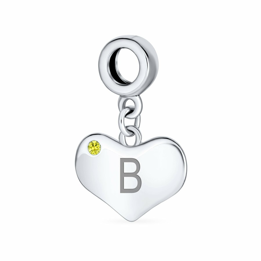 Shop Women Bling Jewelry Dangle Beads | Yellow Topaz Crystal Accent Heart Shaped Dangle Bead Charm .925 Silver