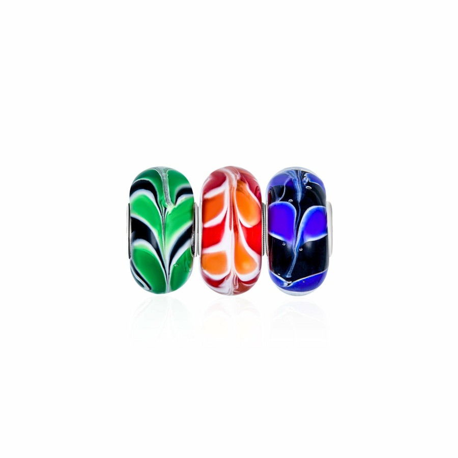 Shop Women Bling Jewelry Glass Crystal Beads | 3 Set Bundle Multi Color Murano Glass Swirl Leaf Charm Bead .925 Silver