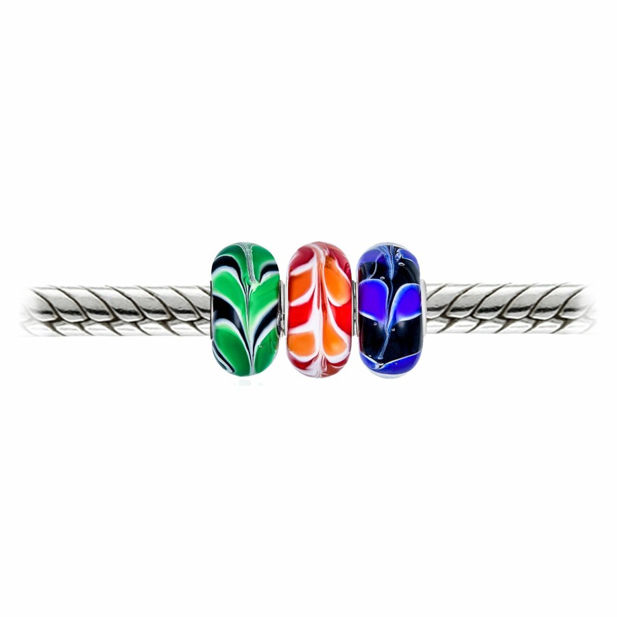 Shop Women Bling Jewelry Glass Crystal Beads | 3 Set Bundle Multi Color Murano Glass Swirl Leaf Charm Bead .925 Silver