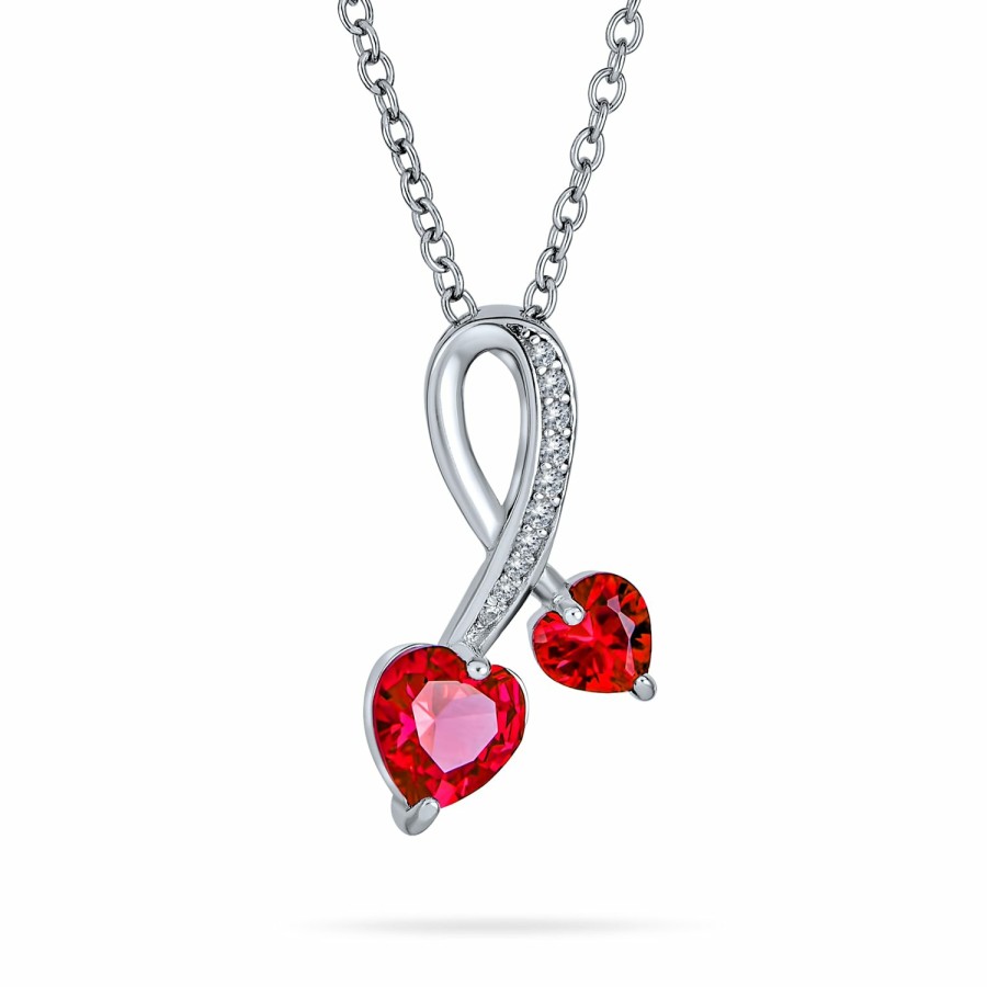 Shop Women Bling Jewelry Jewelry Sets | Ruby Red Aaa Cz Twisting Infinty Hearts Love Knot Pendant .925 Silver