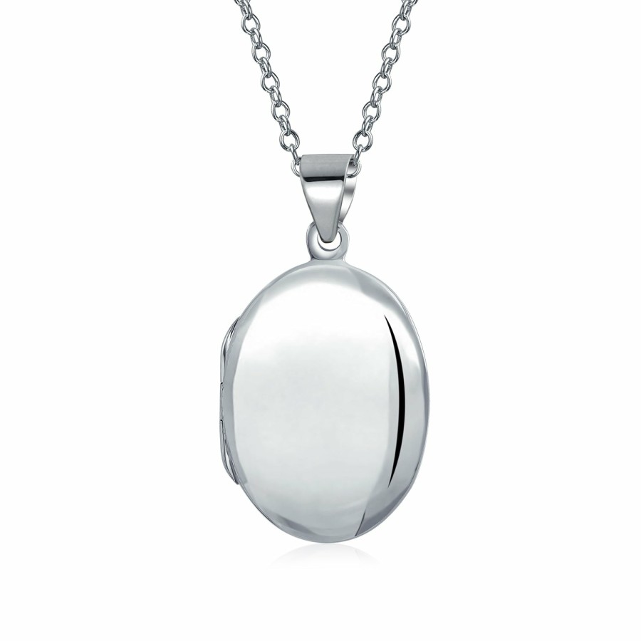 Shop Women Bling Jewelry Lockets | Simple Dome Oval Photo Locket Hold Pictures Polished Silver Pendant