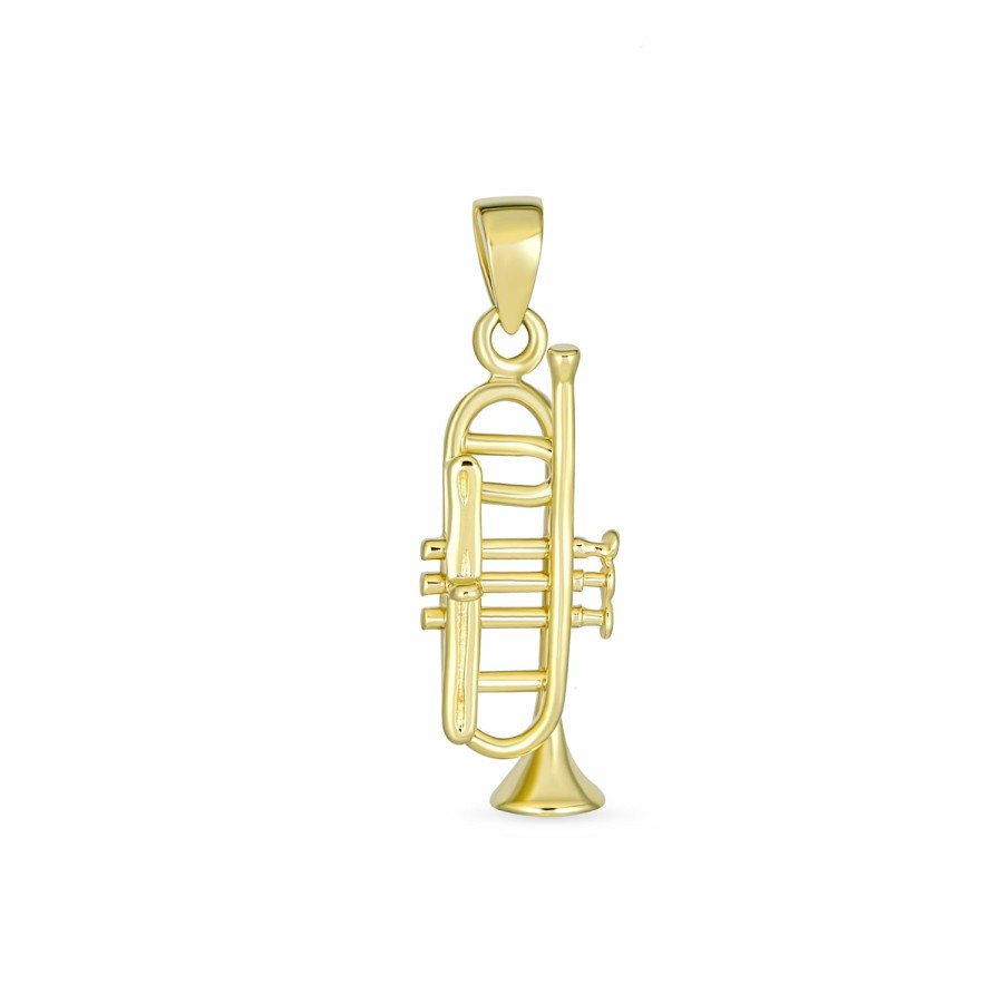 Shop Women Bling Jewelry | Real 14K Gold Musician Jazz Lover Trumpet Instrument Pendant