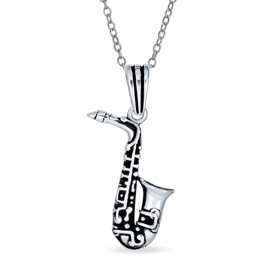 Shop Women Bling Jewelry Pendant Necklaces | Musician Jazz Lover Saxophone Instrument Pendant Necklace .925 Silver