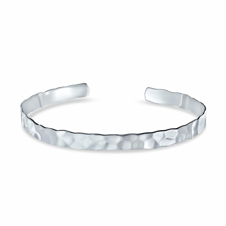 Shop Women Bling Jewelry Engravable Bracelets | Hammered Matte Flat Honeycomb Bangle Cuff Bracelet .925 Sterling Silver