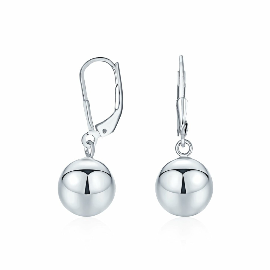 Shop Women Bling Jewelry Dangle Drop Earrings | Simple P Lever Back Round Bead Ball Drop Earrings .925 Sterling