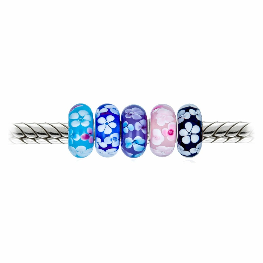 Shop Women Bling Jewelry Glass Crystal Beads | Multi Color Flowers Murano Glass Bead Charm Bundle 5 Set .925 Silver