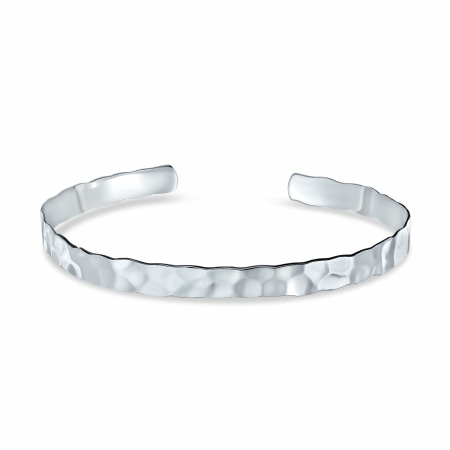 Shop Women Bling Jewelry Cuff Bangle Bracelets | Hammered Matte Flat Honeycomb Bangle Cuff Bracelet .925 Sterling Silver