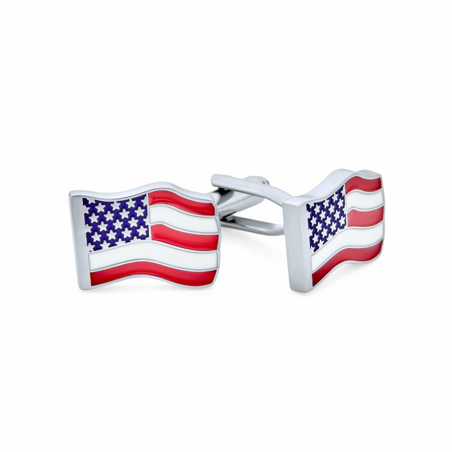 Shop Men Bling Jewelry Cufflinks | Patriotic Usa Red Blue Flag Stars Stripes Cufflinks Stainless Steel