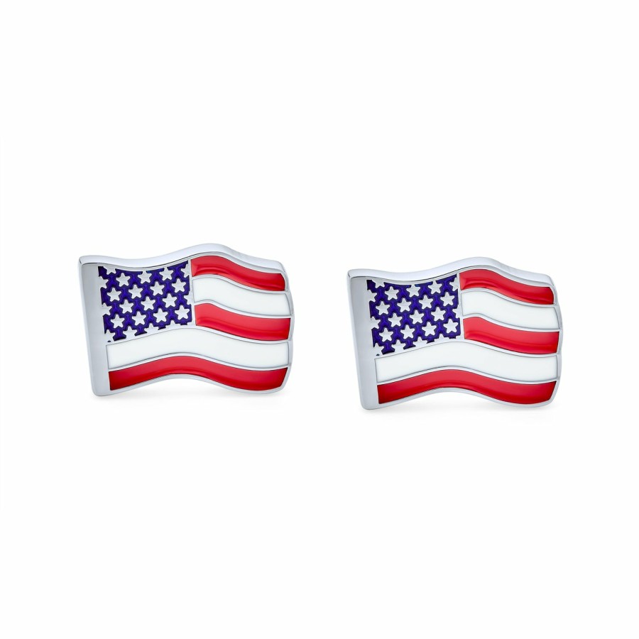 Shop Men Bling Jewelry Cufflinks | Patriotic Usa Red Blue Flag Stars Stripes Cufflinks Stainless Steel