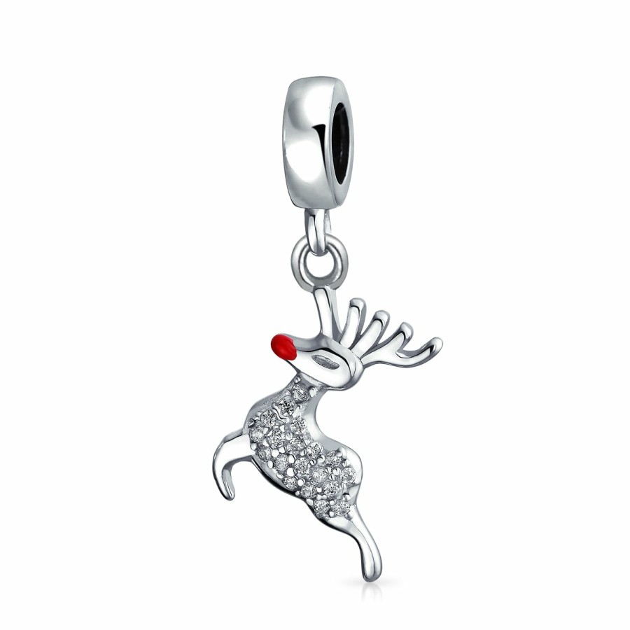 Shop Women Bling Jewelry Unique Charms | Rudolph Reindeer Red Nose Christmas Set Holiday Charm Bead .925 Sterling