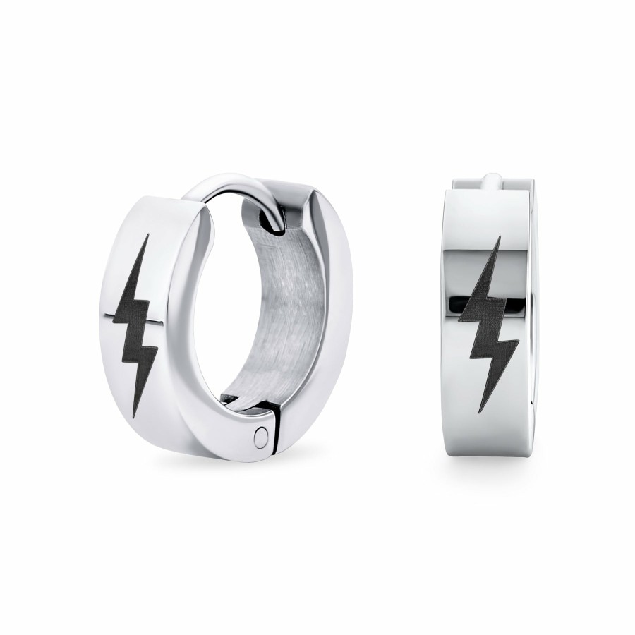 Shop Men Bling Jewelry Mens Earrings | Mens Hoop Huggie Earrings Laser Black Silver Gold Tone Stainless Steel