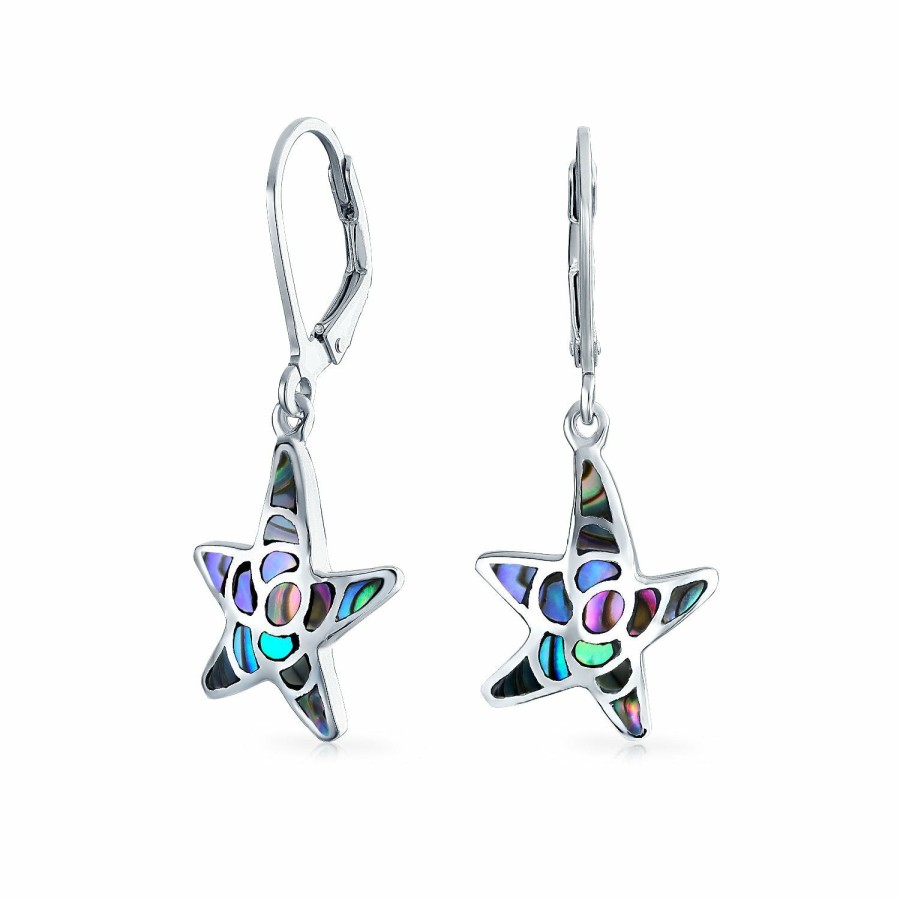 Shop Women Bling Jewelry Dangle Drop Earrings | Starfish Abalone Shell Inlaid Drop Earrings Bangle Bracelet 925 Silver